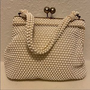 Vintage 1960s 1950s Milk Glass Purse bead handbag